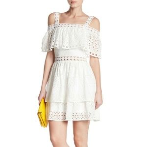 Just Me Eyelet Cold Shoulder Mini Dress